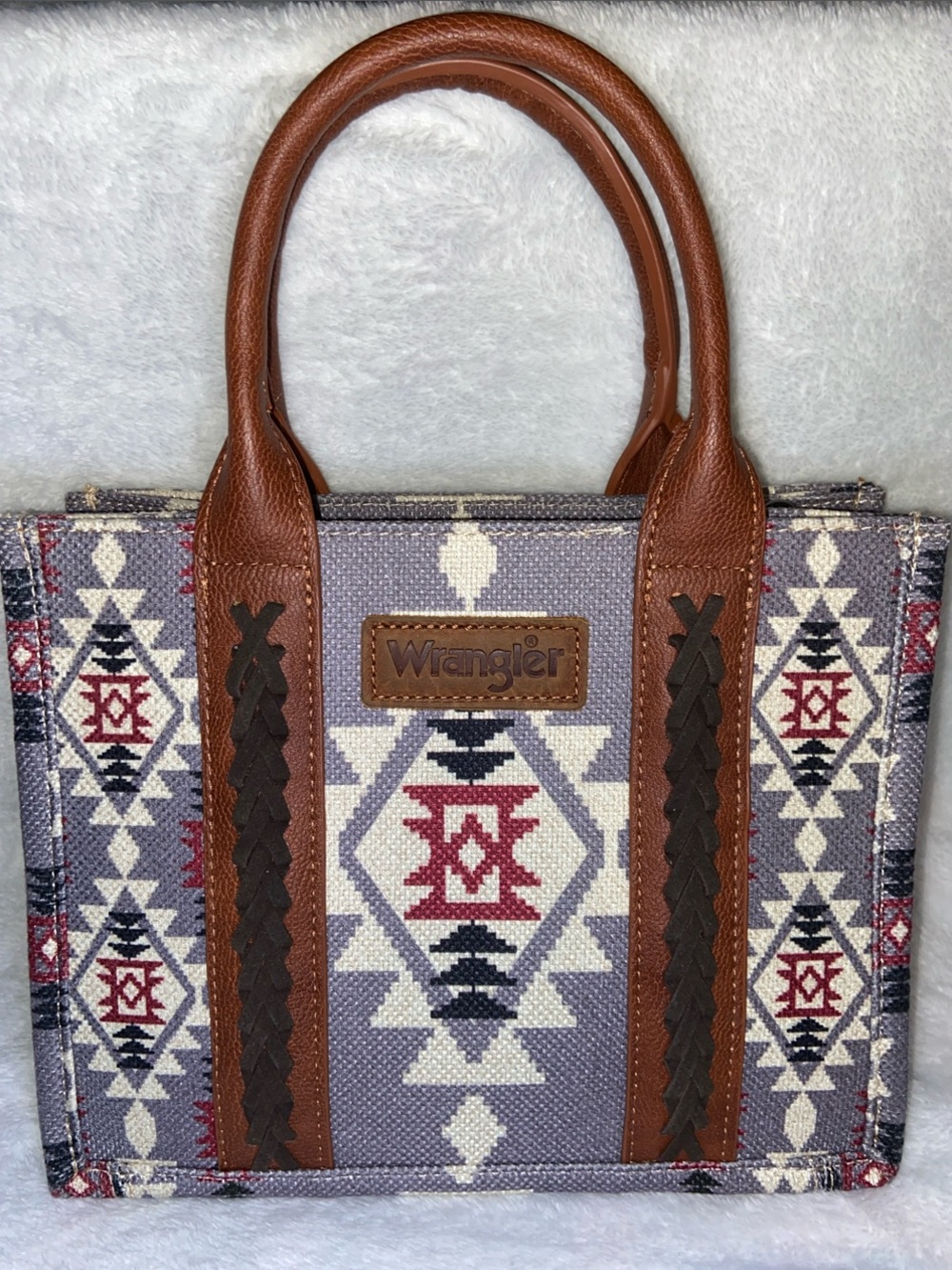 NWT Wrangler Southwestern Aztec Print Mini Tote Crossbody Bag Lavender Brown